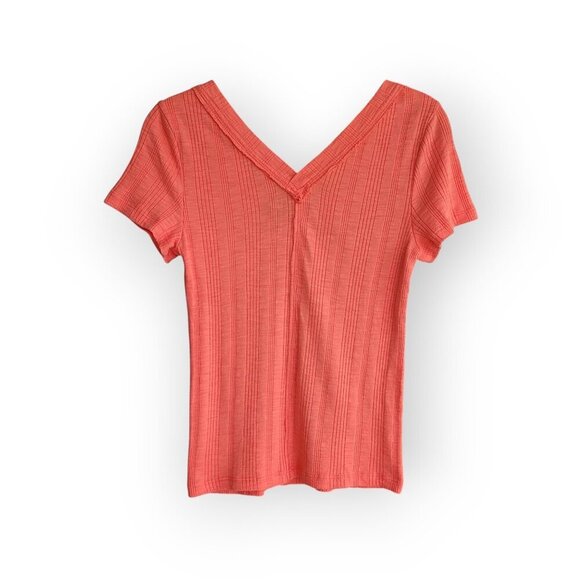 Anthropologie Pilcro s/s tangerine ribbed v-neck modal cotton tee size S EUC - Picture 5 of 11
